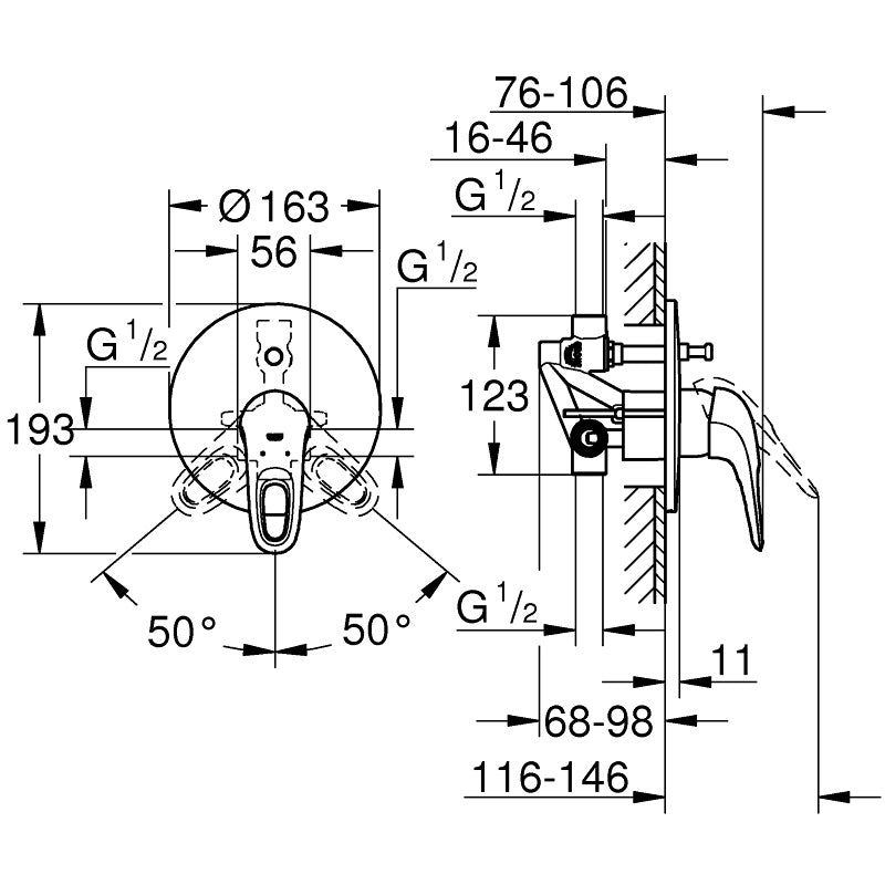 Grohe Eurostyle Baterie cada dus monocomanda incastrata, set complet