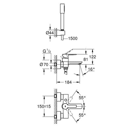 Grohe Lineare Baterie cada dus monocomanda cu set dus, crom