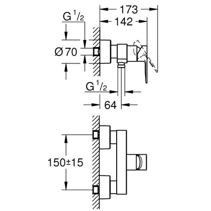 Grohe Lineare Baterie dus monocomanda, crom