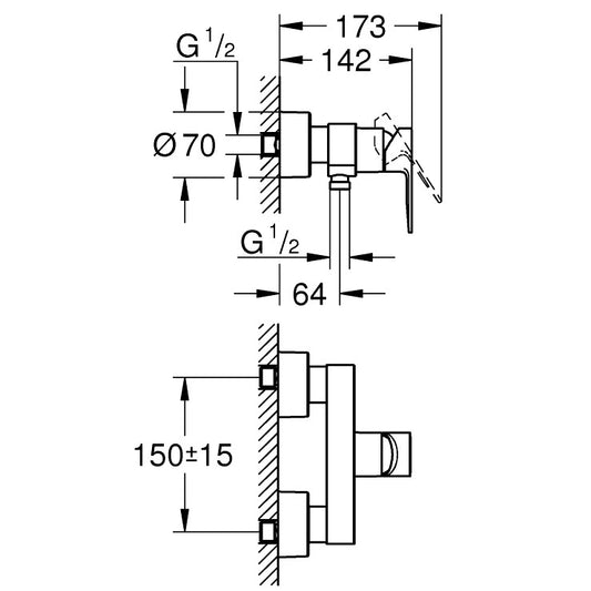 Grohe Lineare Baterie dus monocomanda, crom