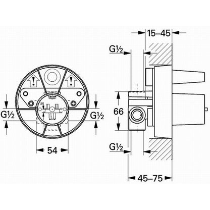 Grohe Bauflow Set preinstalare pentru baterie de dus cu montaj pe perete, fara divertor