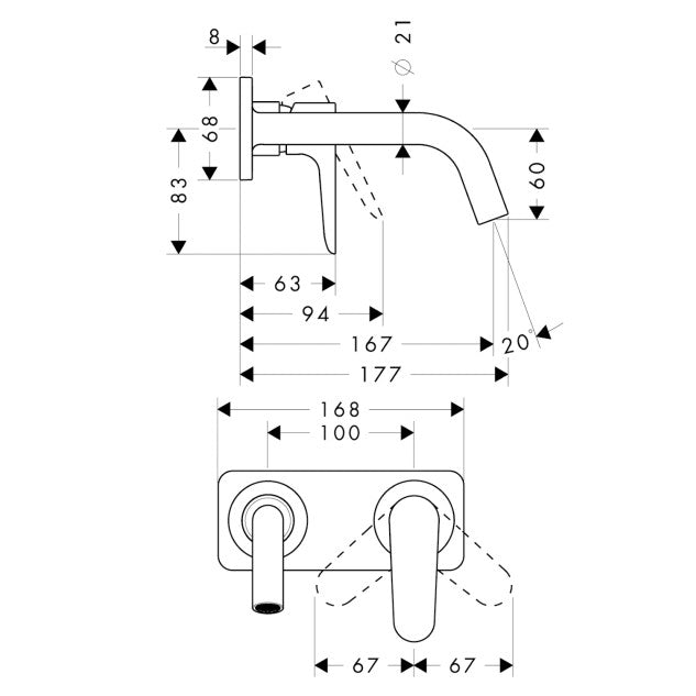 Baterie lavoar incastrata Hansgrohe Axor Citterio M, cu placa, pipa 17 cm
