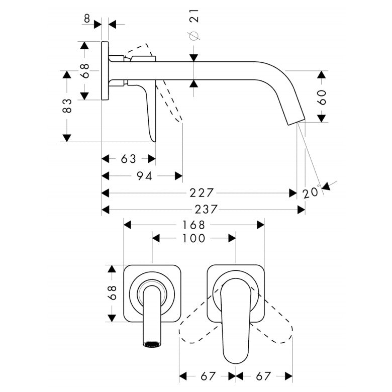 Baterie lavoar incastrata Hansgrohe Axor Citterio M, pipa 23 cm
