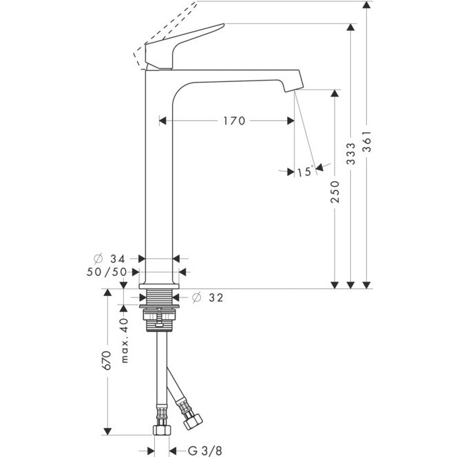 Baterie lavoar pe blat Hansgrohe Axor Citterio M, fara ventil