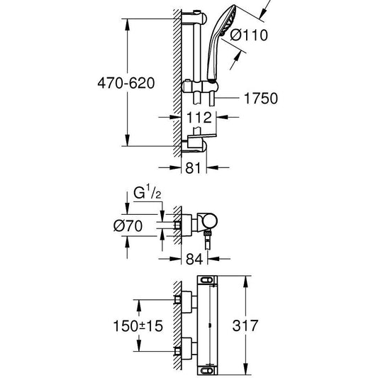 Grohe Grohtherm 2000 New Baterie dus cu termostat cu set dus Euphoria Massage