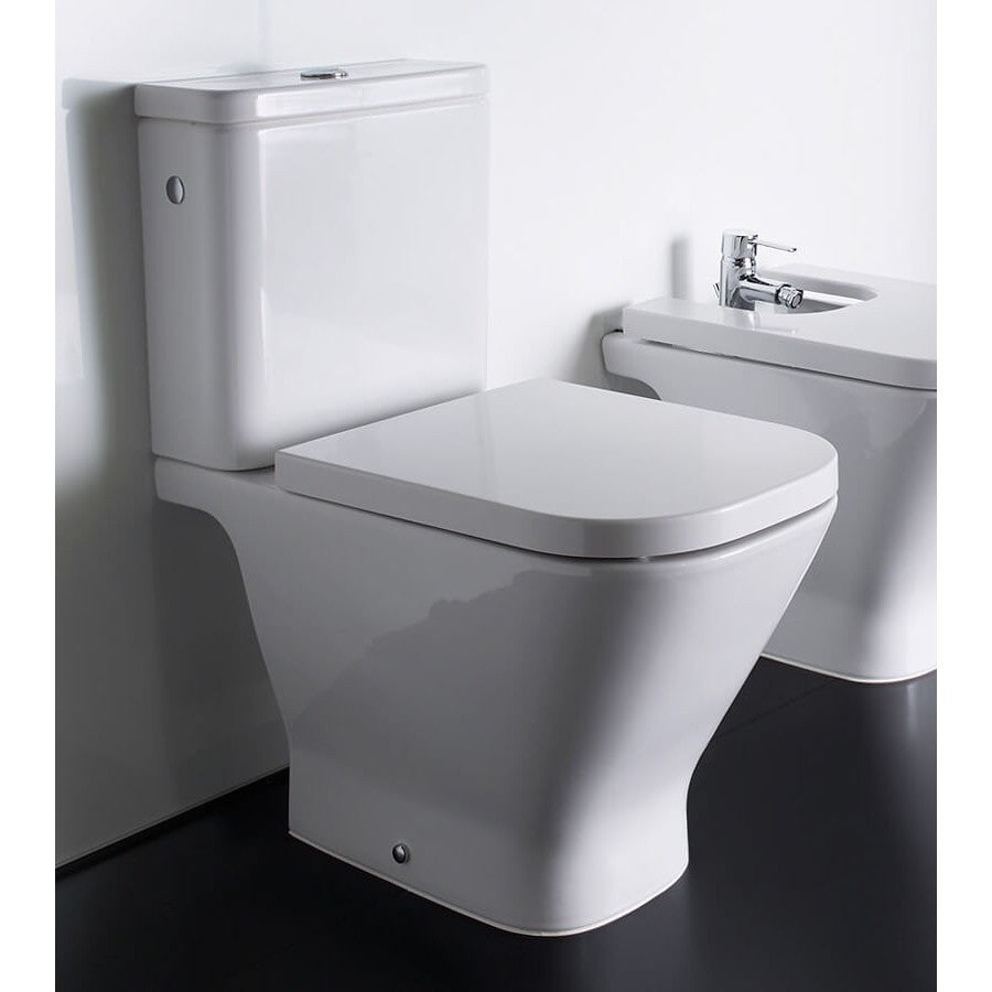 Set promo Vas WC pe pardoseala cu rezervor aparent si capac soft close Roca The Gap 37x65 cm evacuare orizontala