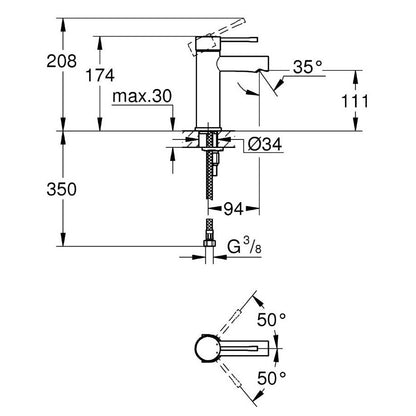 Baterie chiuveta baie Grohe Essence, marime S