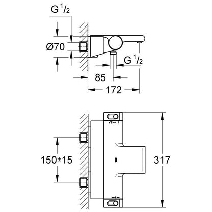 Grohe Grohtherm 2000 Baterie cada dus cu termostat si tavita