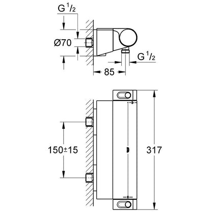 Grohe Grohtherm 2000 Baterie dus cu termostat cu etajera