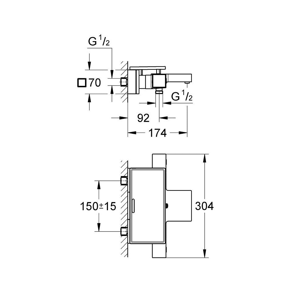 Grohe Grohtherm Cube Baterie cada dus cu termostat si tavita
