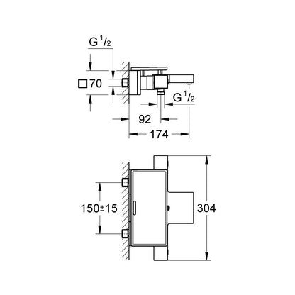 Grohe Grohtherm Cube Baterie cada dus cu termostat si tavita
