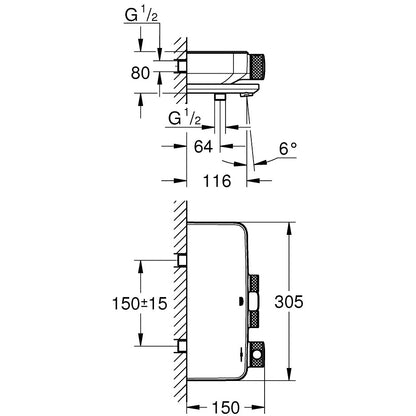 Grohe Grohtherm SmartControl Baterie cada dus cu termostat