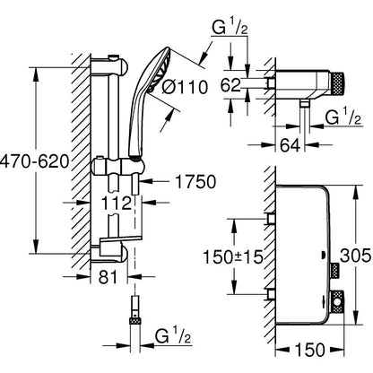 Grohe Grohtherm SmartControl Baterie dus cu termostat si set de dus, bara de sustinere H60 cm