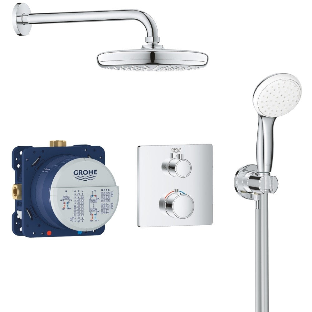 Sistem dus incastrat cu termostat Grohe Grohtherm Perfect Tempesta 210, baterie patrata
