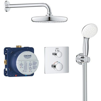 Sistem dus incastrat cu termostat Grohe Grohtherm Perfect Tempesta 210, baterie patrata