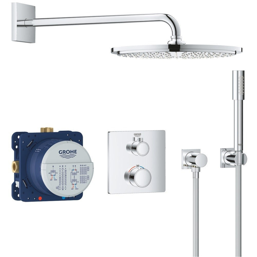 Sistem dus incastrat cu termostat Grohe Grohtherm Cosmopolitan 310, baterie patrata