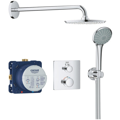 Sistem dus incastrat cu termostat Grohe Grohtherm Cosmopolitan 210, baterie patrata