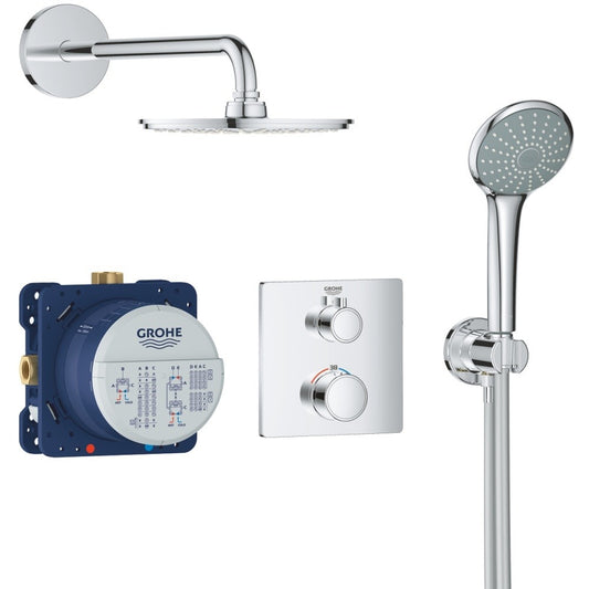 Sistem dus incastrat cu termostat Grohe Grohtherm Cosmopolitan 210, baterie patrata