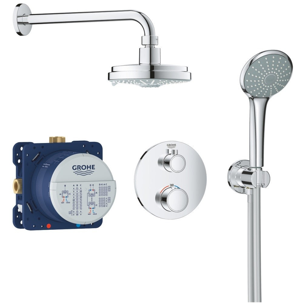 Sistem dus incastrat cu termostat Grohe Grohtherm Cosmopolitan 160, baterie rotunda