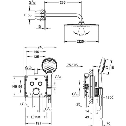 Sistem dus incastrat cu termostat Grohe Grohtherm Cosmopolitan SmartControl, baterie patrata