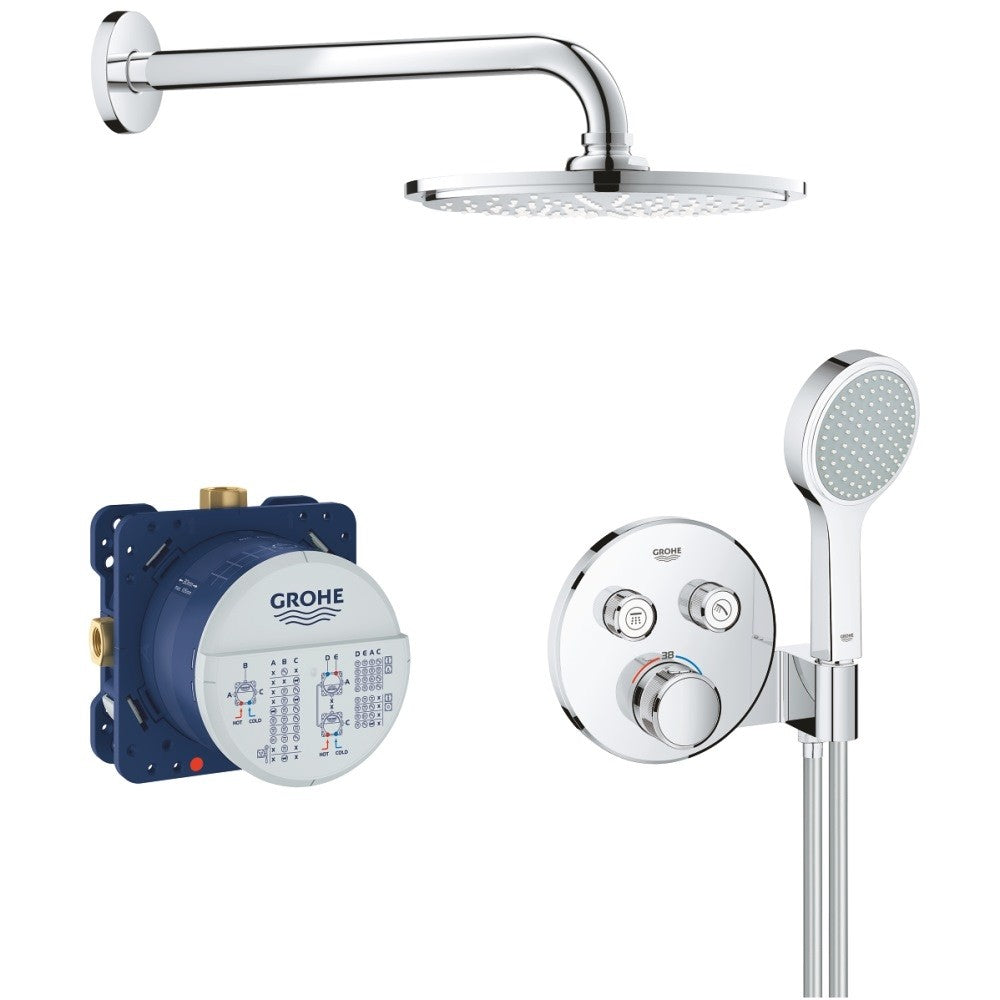 Sistem dus incastrat cu termostat Grohe Grohtherm Cosmopolitan SmartControl, baterie rotunda