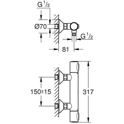 Grohe Grohtherm 500 Baterie dus cu termostat