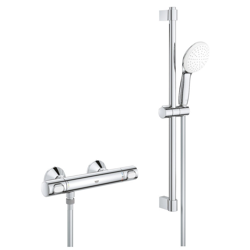 Grohe Grohtherm 500 Baterie dus cu termostat si set de dus cu bara 62 cm, crom