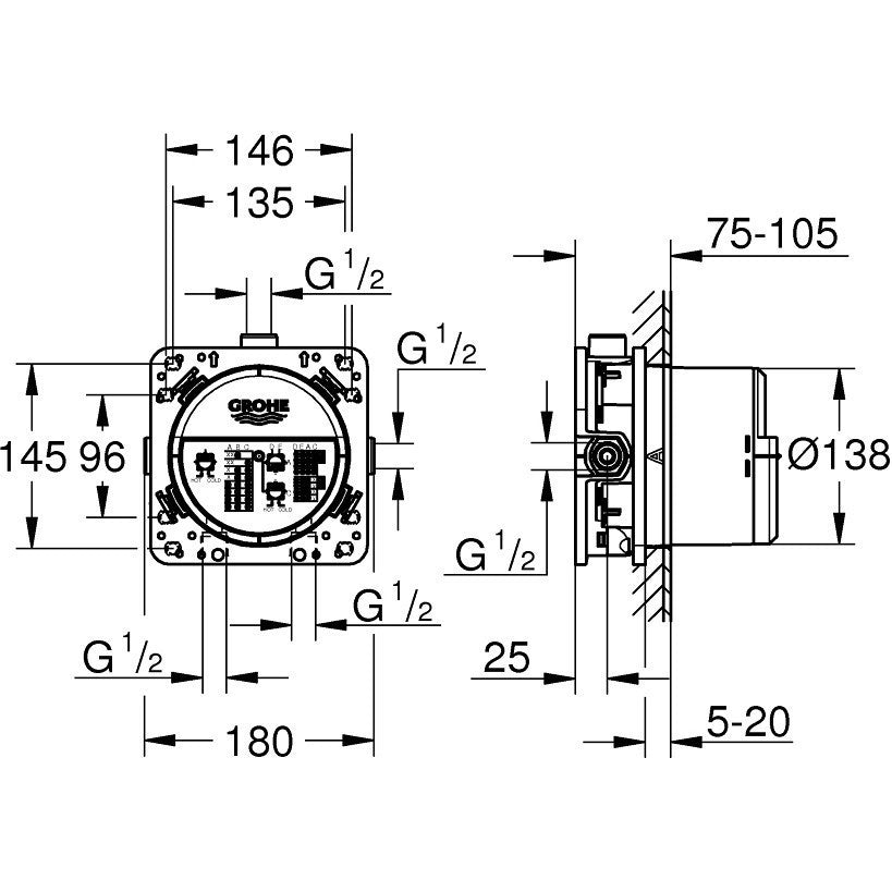 Set promo Sistem dus incastrat fara termostat Grohe Rainshower, auriu