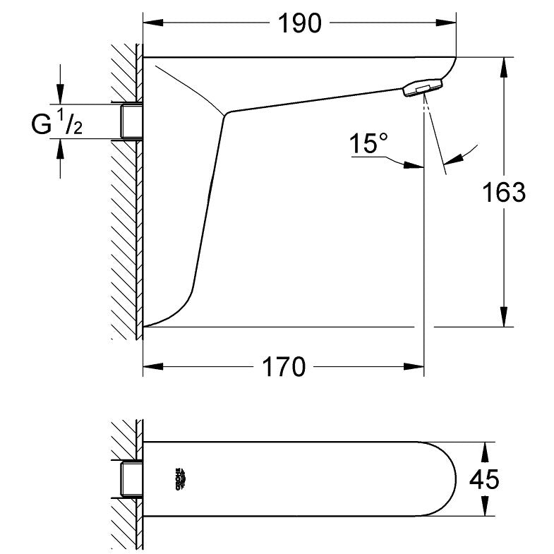Grohe Euroeco Cosmopolitan E Robinet electronic cu infrarosu, montaj pe perete