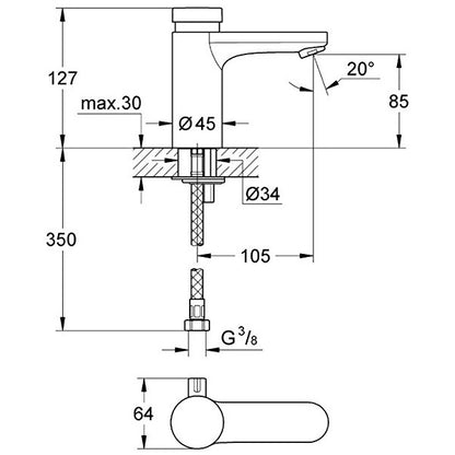 Grohe Eurosmart Cosmopolitan T Baterie lavoar cu inchidere automata, cu mixare