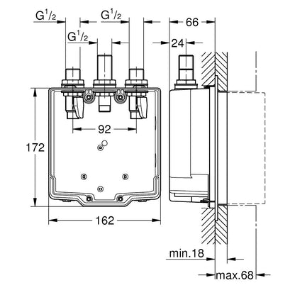 Grohe Eurosmart Cosmopolitan T Corp incastrat pentru baterie de dus cu inchidere automata