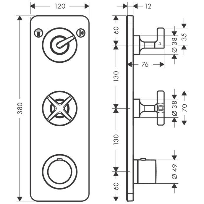 Hansgrohe Axor Citterio E Baterie dus cu termostat cu 2 iesiri, montaj incastrat