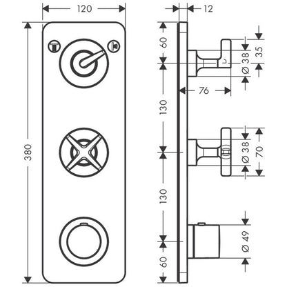 Hansgrohe Axor Citterio E Baterie dus cu termostat cu 2 iesiri, montaj incastrat