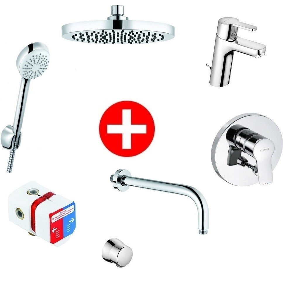 Kludi Pure&Easy Set Promo 7 in 1 pentru dus incastrat, cu baterie de lavoar