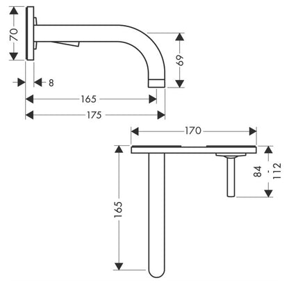 Baterie lavoar incastrata Hansgrohe Axor Uno2, cu placa, pipa 16 cm