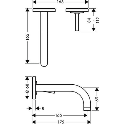 Baterie lavoar incastrata Hansgrohe Axor Uno2, pipa 16 cm