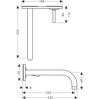 Baterie lavoar incastrata Hansgrohe Axor Uno2, cu placa, pipa 23 cm