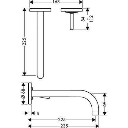 Baterie lavoar incastrata Hansgrohe Axor Uno2, pipa 22 cm