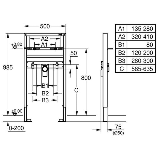 Grohe Rapid SL Cadru montaj lavoar H100 cm
