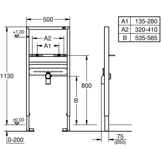 Grohe Rapid SL Cadru montaj lavoar H113 cm