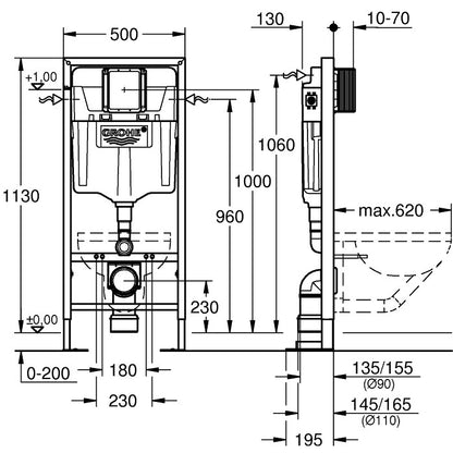 Grohe Rapid SL pentru WC rezervor de apa GD2, 1.13 m inaltime de instalare, autoportant