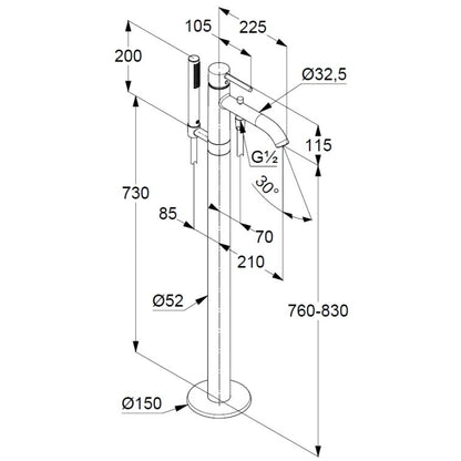 Kludi Bozz Baterie cada freestanding, crom