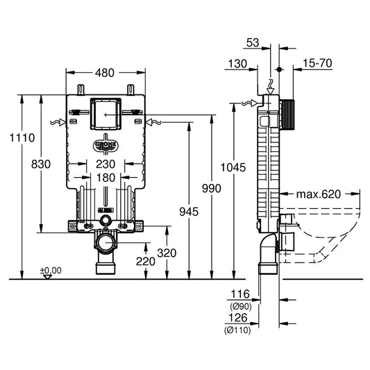 Grohe Uniset Element pentru WC cu rezervor GD2 si EPS