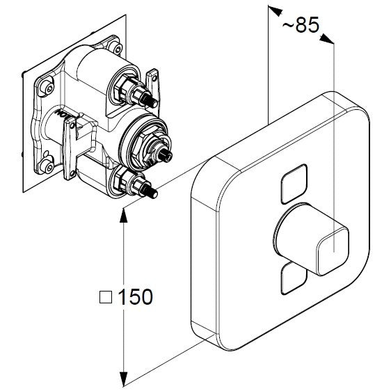 Kludi Push Baterie dus monocomanda cu doua butoane, montaj incastrat 15x15 cm, crom