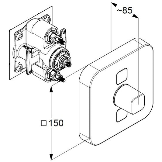 Kludi Push Baterie dus monocomanda cu doua butoane, montaj incastrat 15x15 cm, crom