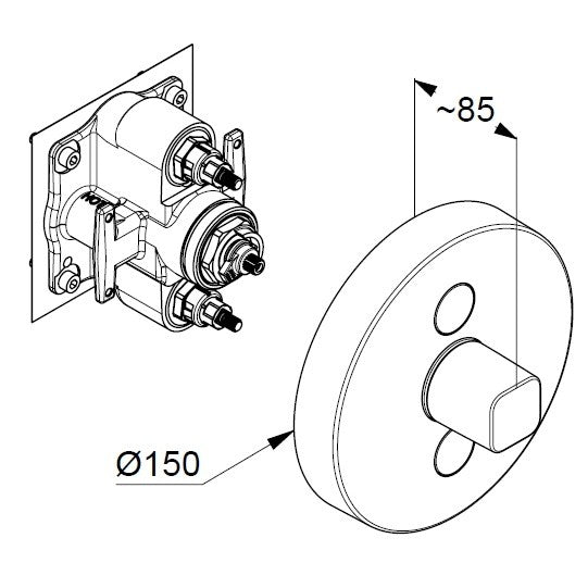 Kludi Push Baterie dus monocomanda cu doua butoane, montaj incastrat Ø15 cm, crom