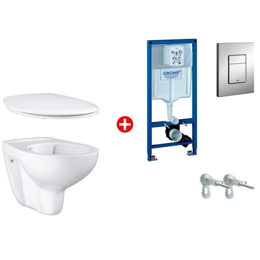Set promo Vas WC suspendat cu rezervor incastrat si capac Grohe Bau Ceramic Rimless 37x53 cm evacuare orizontala