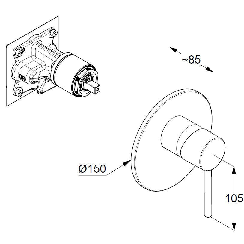 Kludi Bozz Baterie dus monocomanda incastrata Ø15 cm, alb mat