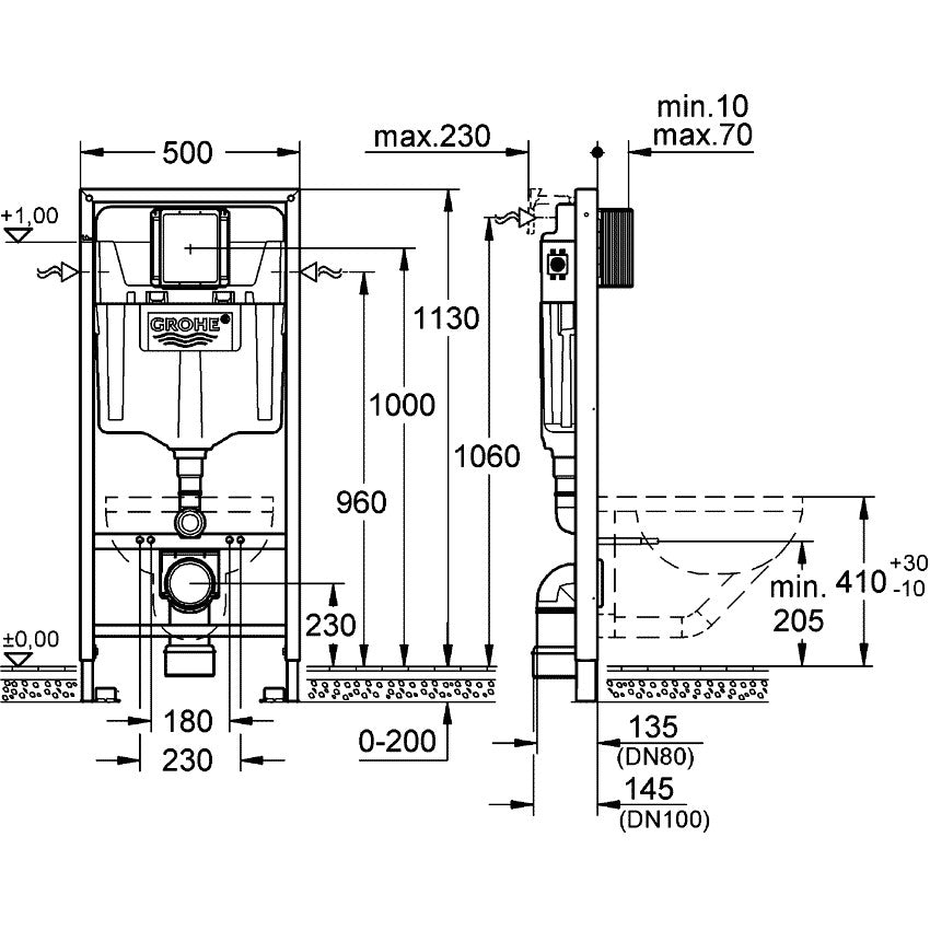 Grohe Rapid SL 4 in 1 Set rezervor incastrat WC cu cadru, clapeta Skate Cosmo si izolare fonica