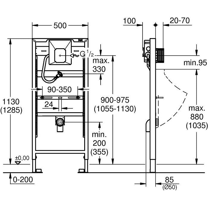 Grohe Rapid SL pentru pisoar cu GROHE Rapido U